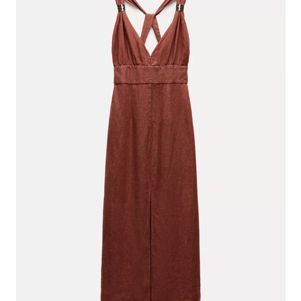 ZARA 100% linen, midi dress, terracotta, brand new with tag attached